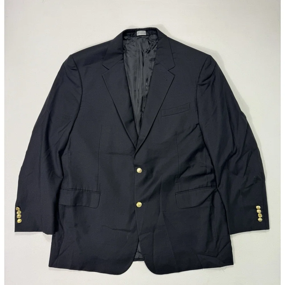 Jos A Bank Signature Blazer Mens 48L Black Wool Gold Crest Button Sport Coat